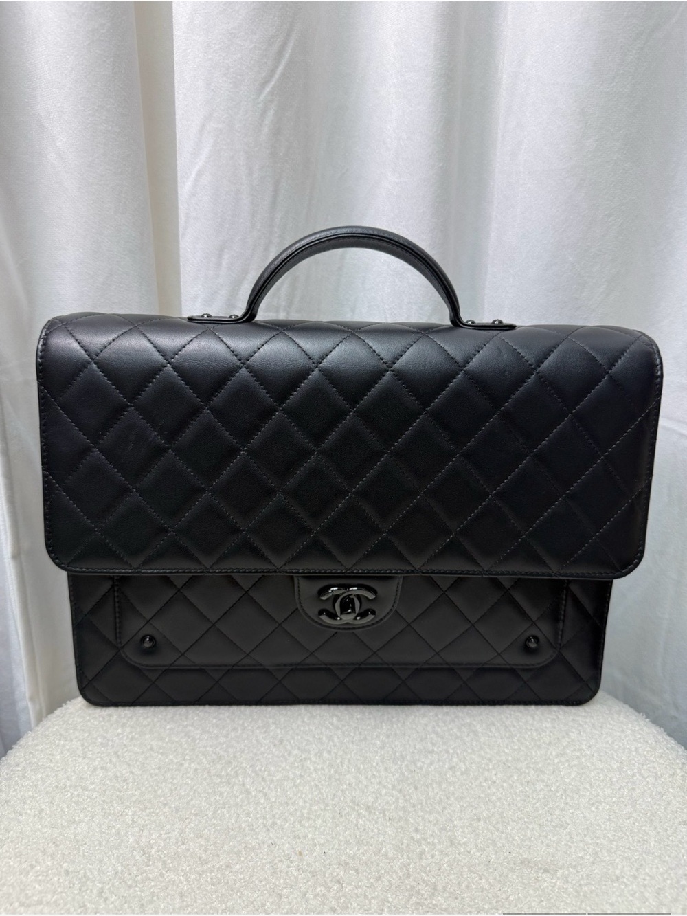 CHANEL Lambskin CC Briefcase Black On Black